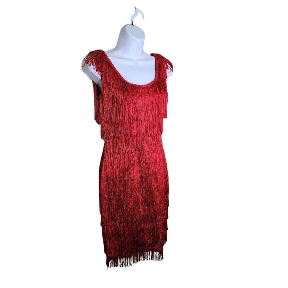 Vintage Roberta 80s Does 20s Flapper Fringe Cocktail Dress Womens Size 3 Red Gat - Picture 2 of 7